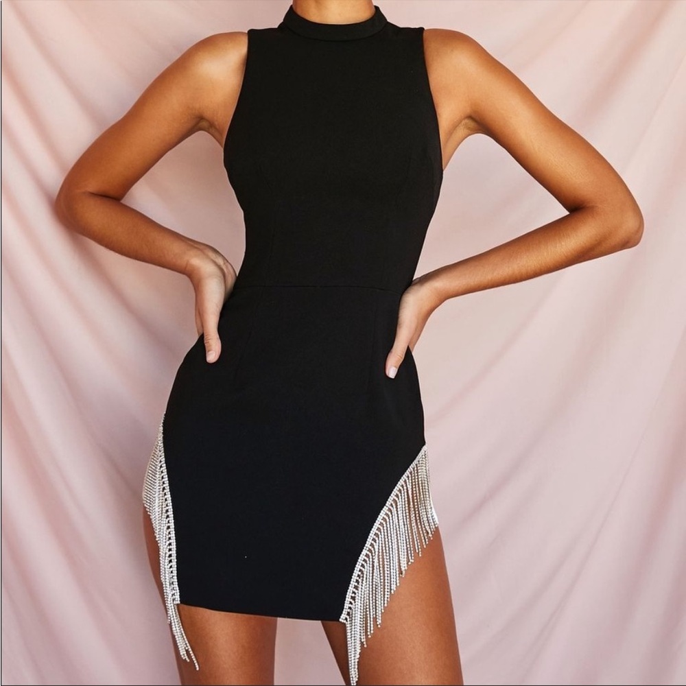 House of CB ‘Charlize’ Black Crystal Trim Dress NWT